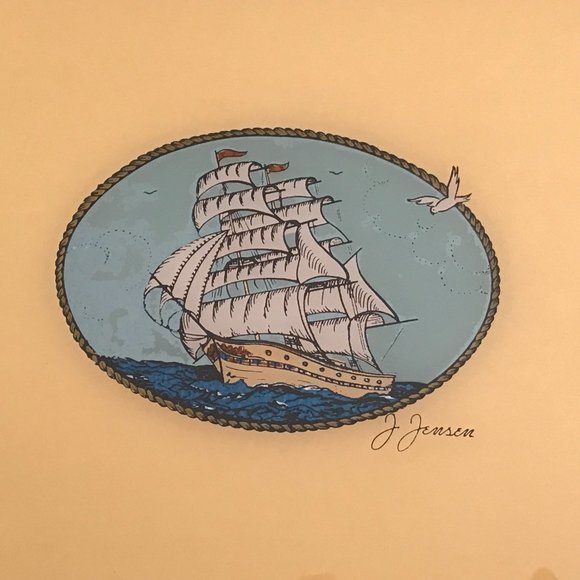 Vintage J. Jensen Foil Art Reverse Silhouettes Glass and Wood Tray with Lucite - Picture 2 of 4